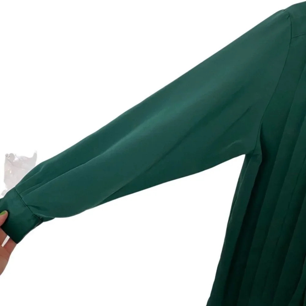Vintage 80s Granny Pintuck Pleated Blouse Size 12 Large Hunter Green Matte Satin - Picture 4 of 10